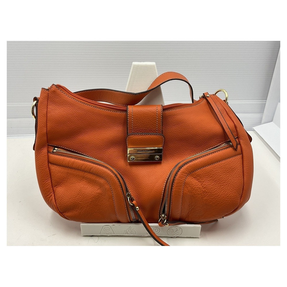 Vintage Franco Sarto Orange Leather Shoulder Bag with‎ Gold Hardware